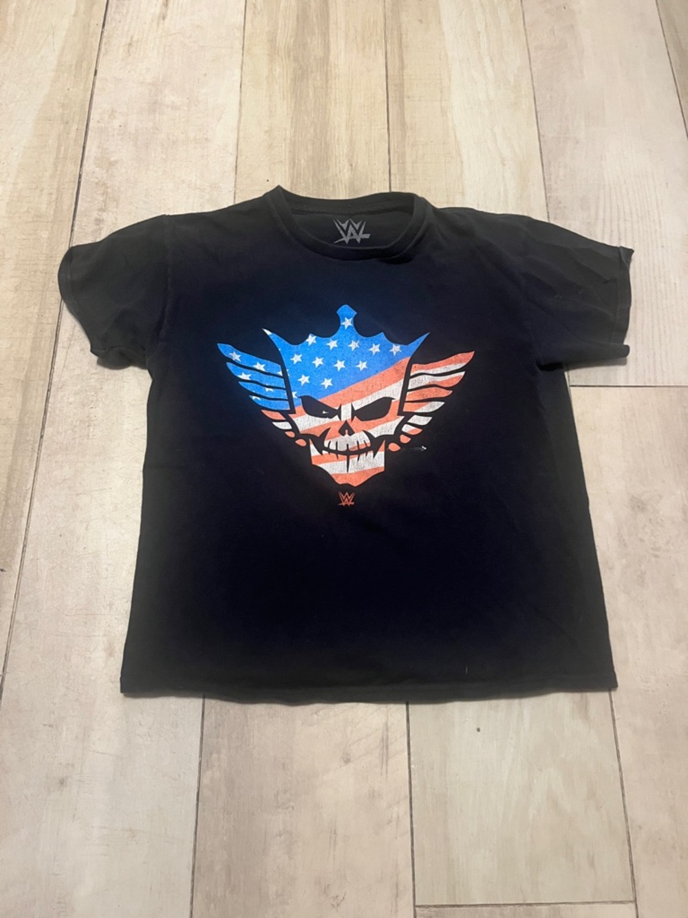 WWE - Cody Rhodes - American Flag- Black Tee with Red White and Blue Flag Skull